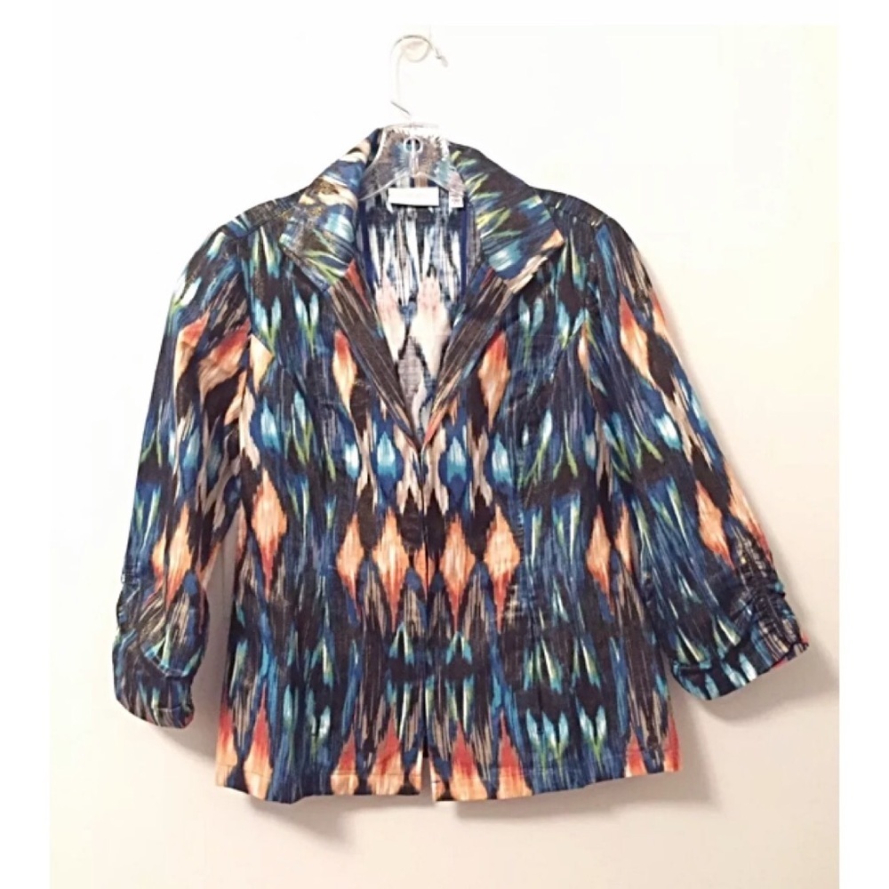 CHICO’S Sz 0 Ikat Blazer Front Hook/Eye Closure